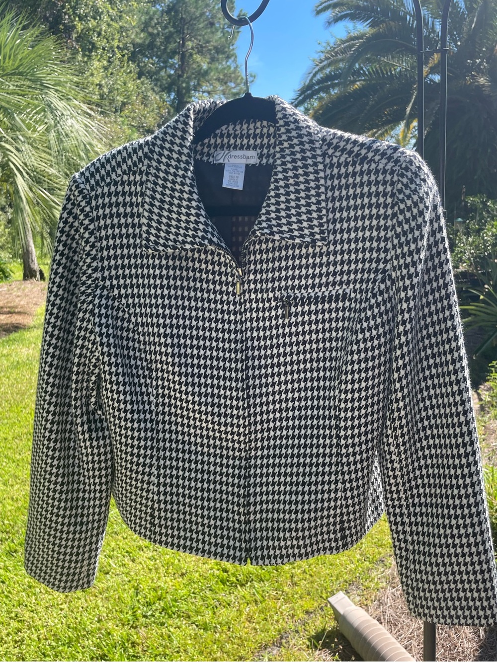 Dressbarn Black and White Houndstooth Zip Front Women's Jacket Size 12